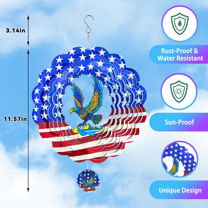 Wind Spinners,12 inch American Eagle with 360° Swivel Hook for Yard and Garden, Bird Wind Catcher