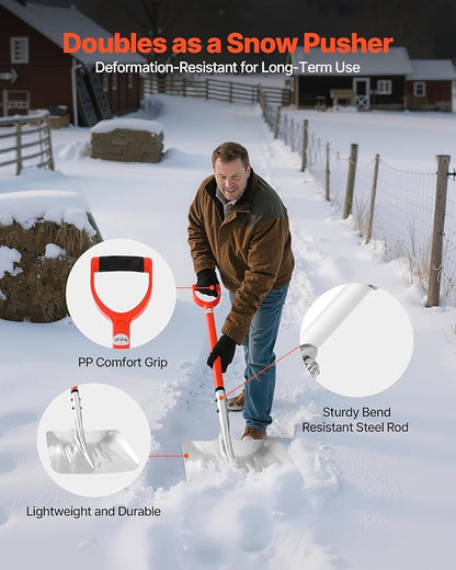VEVOR Snow Shovel for Driveway, 14 in Wide Aluminum Alloy Snow Shovel with D-Shaped Handles, Large