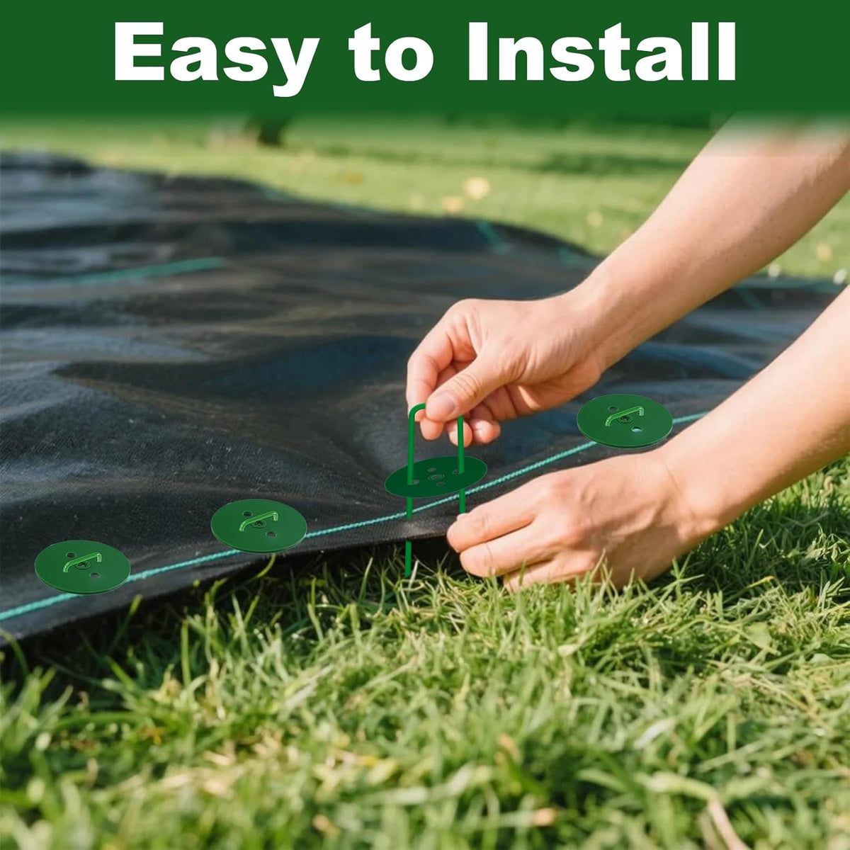 100 PCS Landscape Staples + 100 PCS Gaskets, U-Shaped Galvanized Garden Stakes Landscaping Fabric