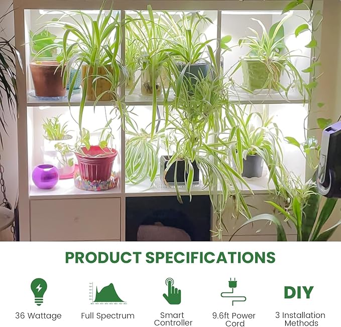 LED Plant Grow Light Strip, 36W 360 LEDs Grow Lights for Indoor Plants Full Spectrum with 6/12/16H