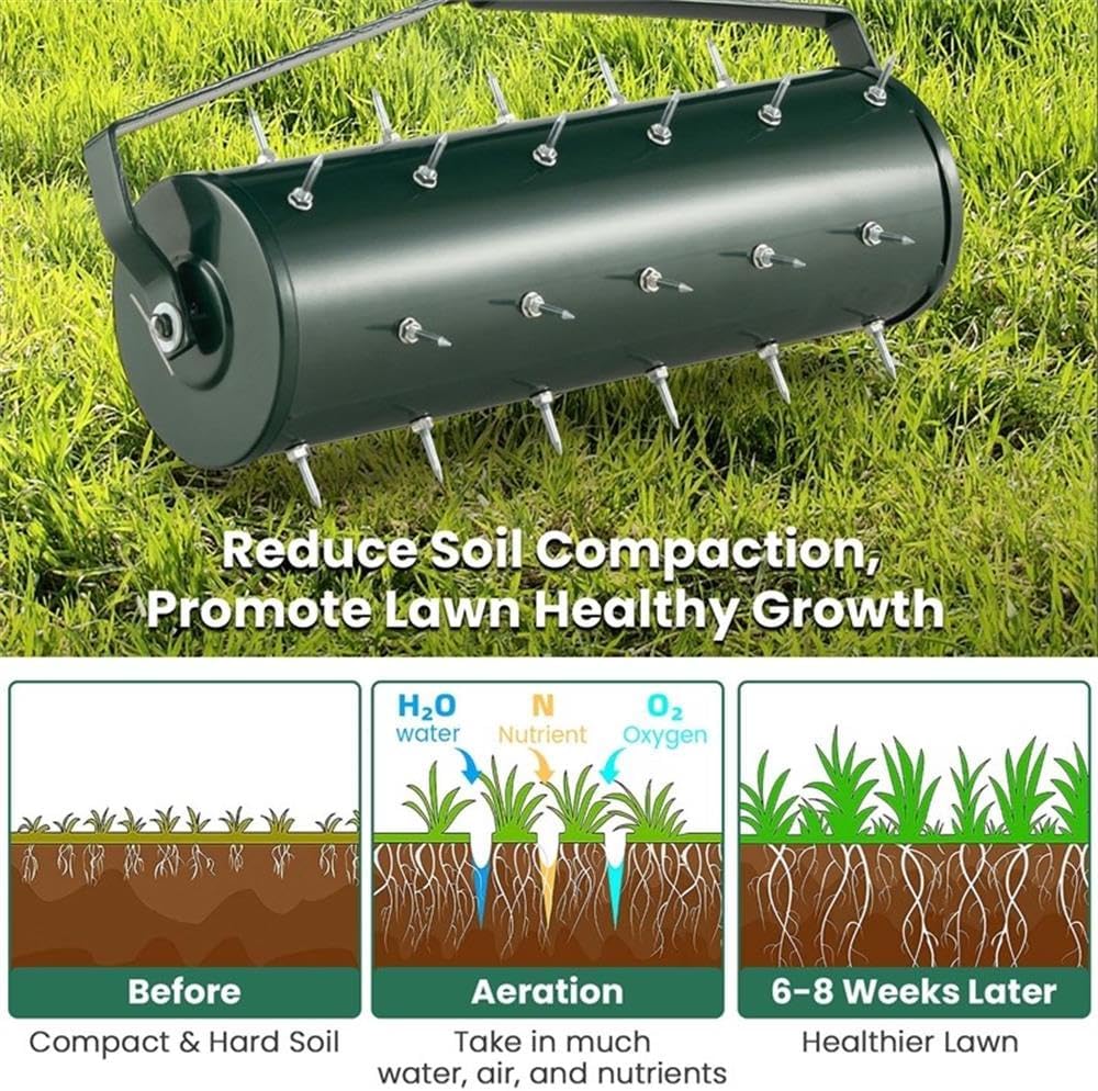 Pemberly Row 21 inch Manual Lawn Aerator Heavy Duty Grass Tool Green
