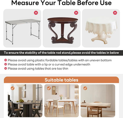 Over The Table Rod Stand with Clamps, Adjustable 32''-79'' Tall 32"-131" Length, White Table Arch