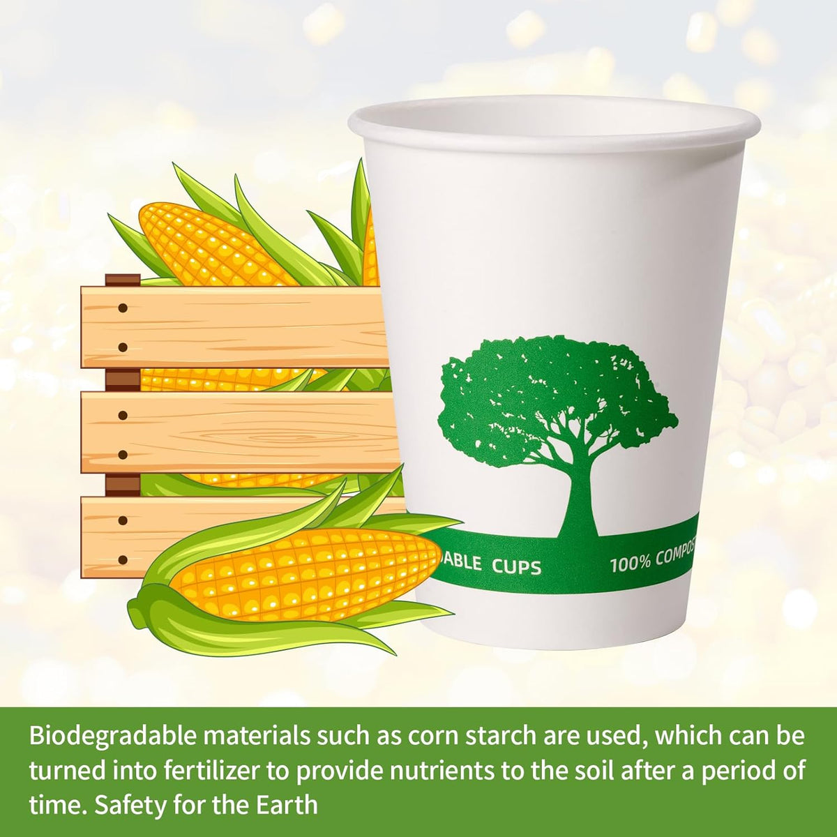 Vplus 270 Pack Compostable Paper Cups, 12 oz Biodegradable Disposable Paper Coffee Cups