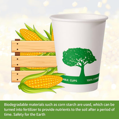 Vplus 270 Pack Compostable Paper Cups, 12 oz Biodegradable Disposable Paper Coffee Cups