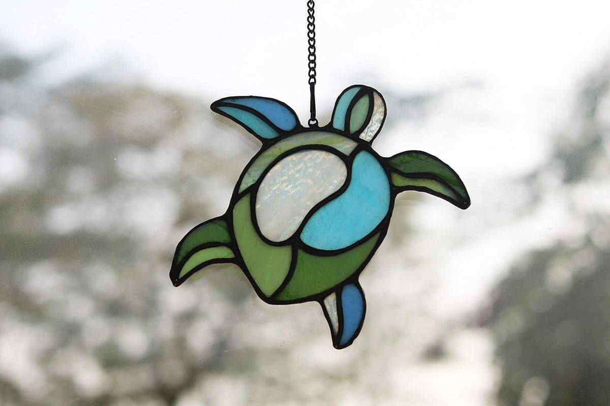 Sea Turtle Stained Glass Window Hangings Suncatcher Ornament,Sea Turtle Decor for Bathroom