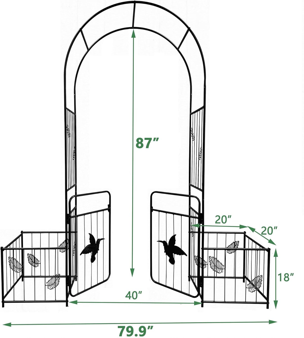 Metal Garden Arbor Arch with Gate and Plant Box, 86.6" H Garden Trellis Wedding Arch Party