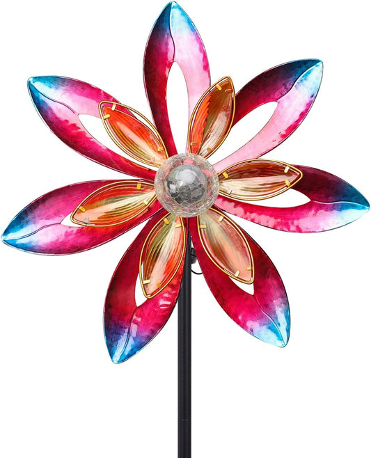 MUMTOP Wind Spinner Outdoor Large, 62 Inch Metal LED Solar Wind Sculptures Windmill for Yard Art