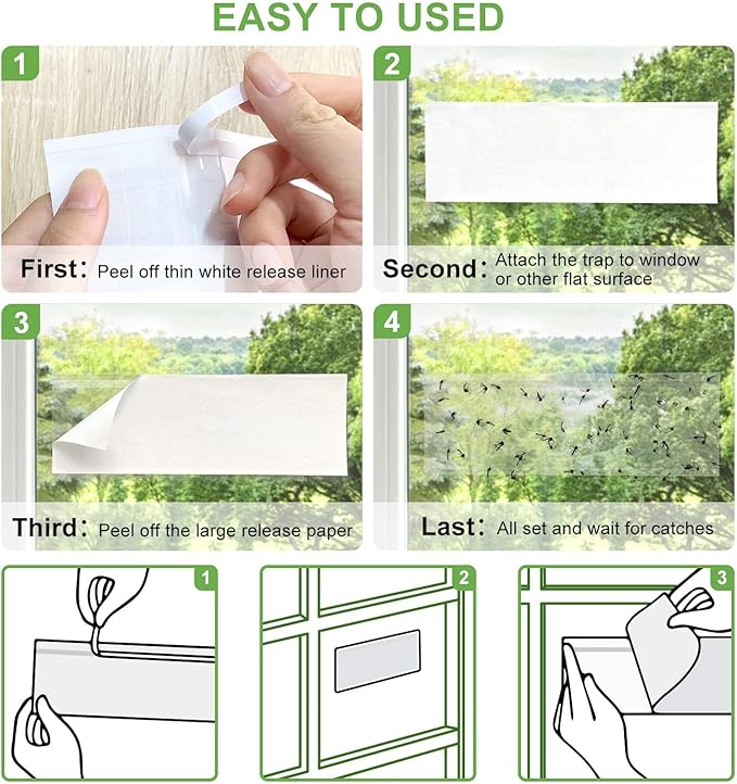 150 Pack Window Fly Trap, Fruit Fly Traps Indoors, Fly Paper Sticky Strips, Fly Traps for Indoors