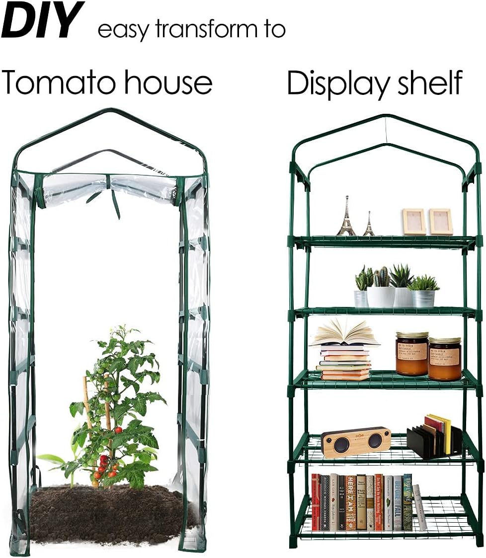 Worth Garden 5 Tier Mini Greenhouse - 75'' H x 27'' L x 19'' W - Sturdy Portable Gardening Shelves