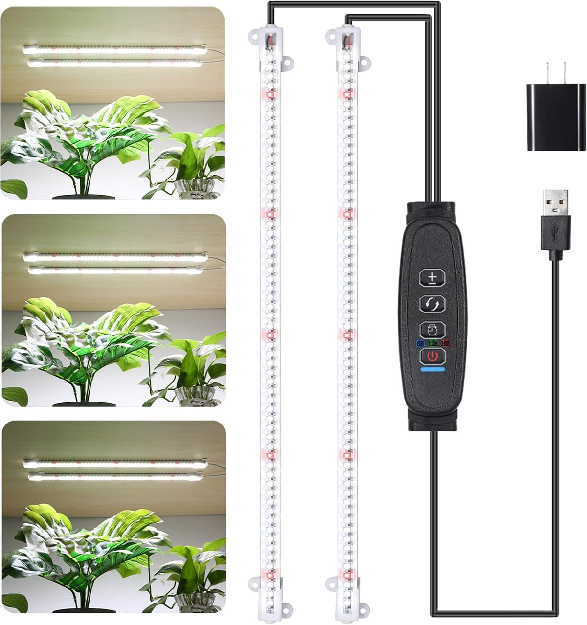 16‘’ LED Grow Light Strips for Indoor Plants，Full Spectrum 120 LEDs with 4 Install Methods