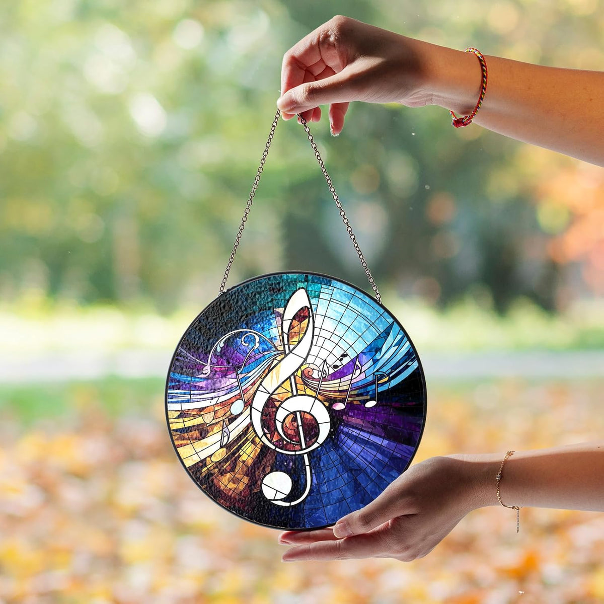7.8" Musical Note Stained Glass Decor, Window Suncatcher Hanging Decorations, Suncatcher Art Decor