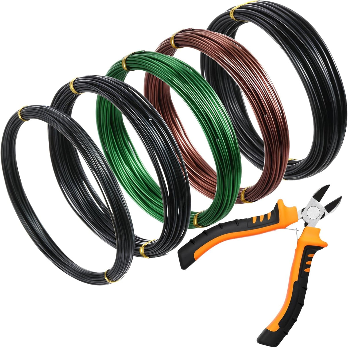 5 Roll Aluminum Bonsai Training Wire & Cutter Set - 160 Feet Total with Adjustable Anodized Wire
