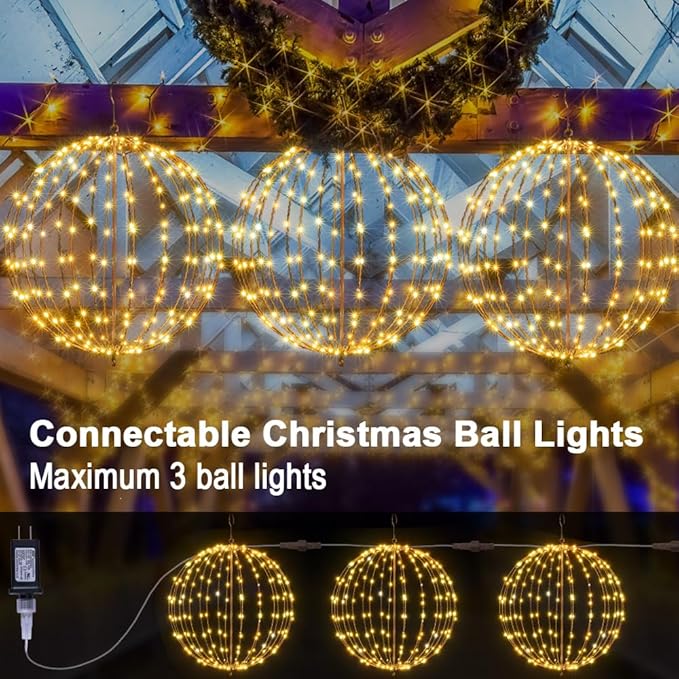 LIGHTSHARE 20IN 200LED Light Ball Yard Decoration Pathway Lights Sphere Light Fold Flat Metal Frame