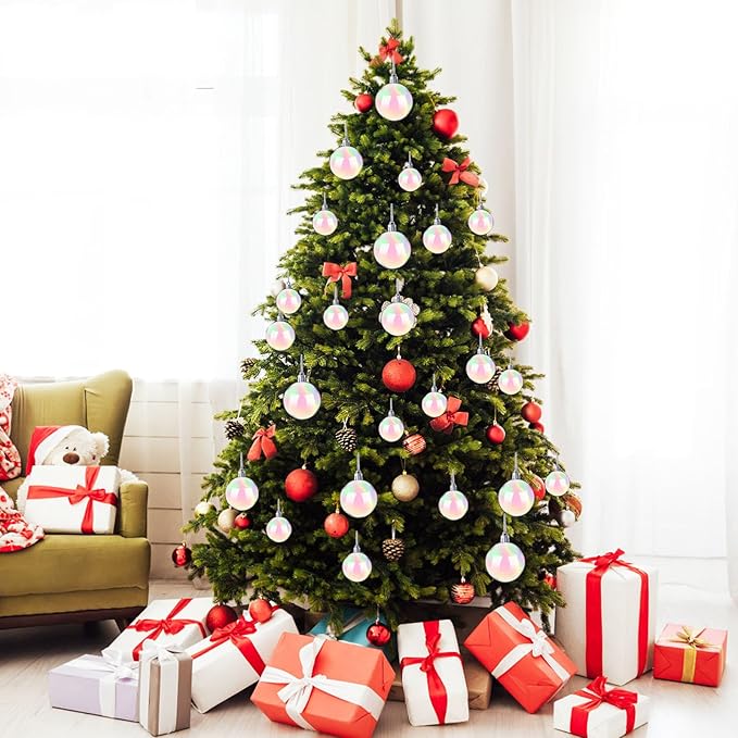 50 PCS Christmas Iridescent Ornaments,Clear Plastic Bubbles Hanging Filled Ornaments,Christmas DIY