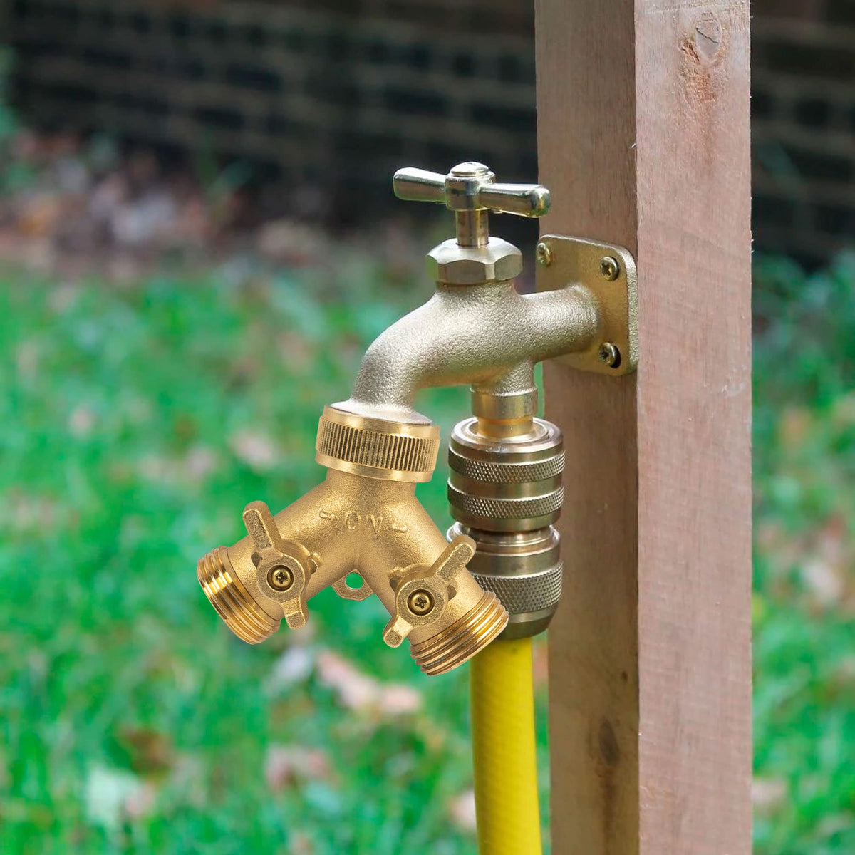 Hourleey Brass Garden Hose Splitter (2 Way), Solid Brass Hose Y Splitter 2 Valves with 2 Extra