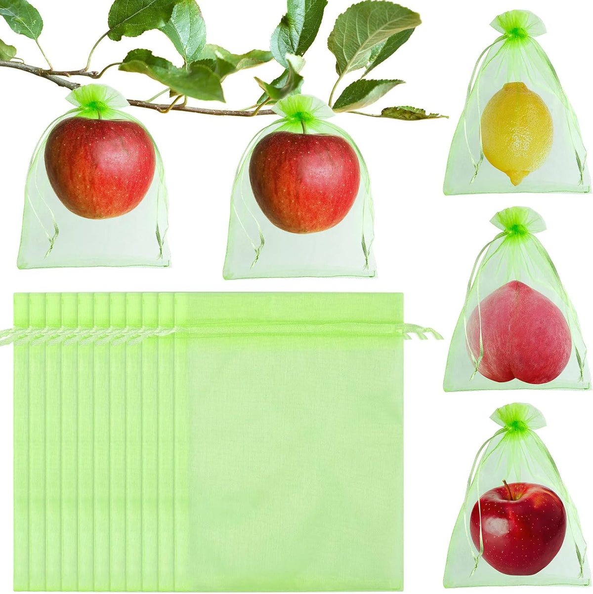 Morcheiong 60Pcs Protection Bags 6" x 8", Reusable Netting for Fruit Trees, Garden Mesh With