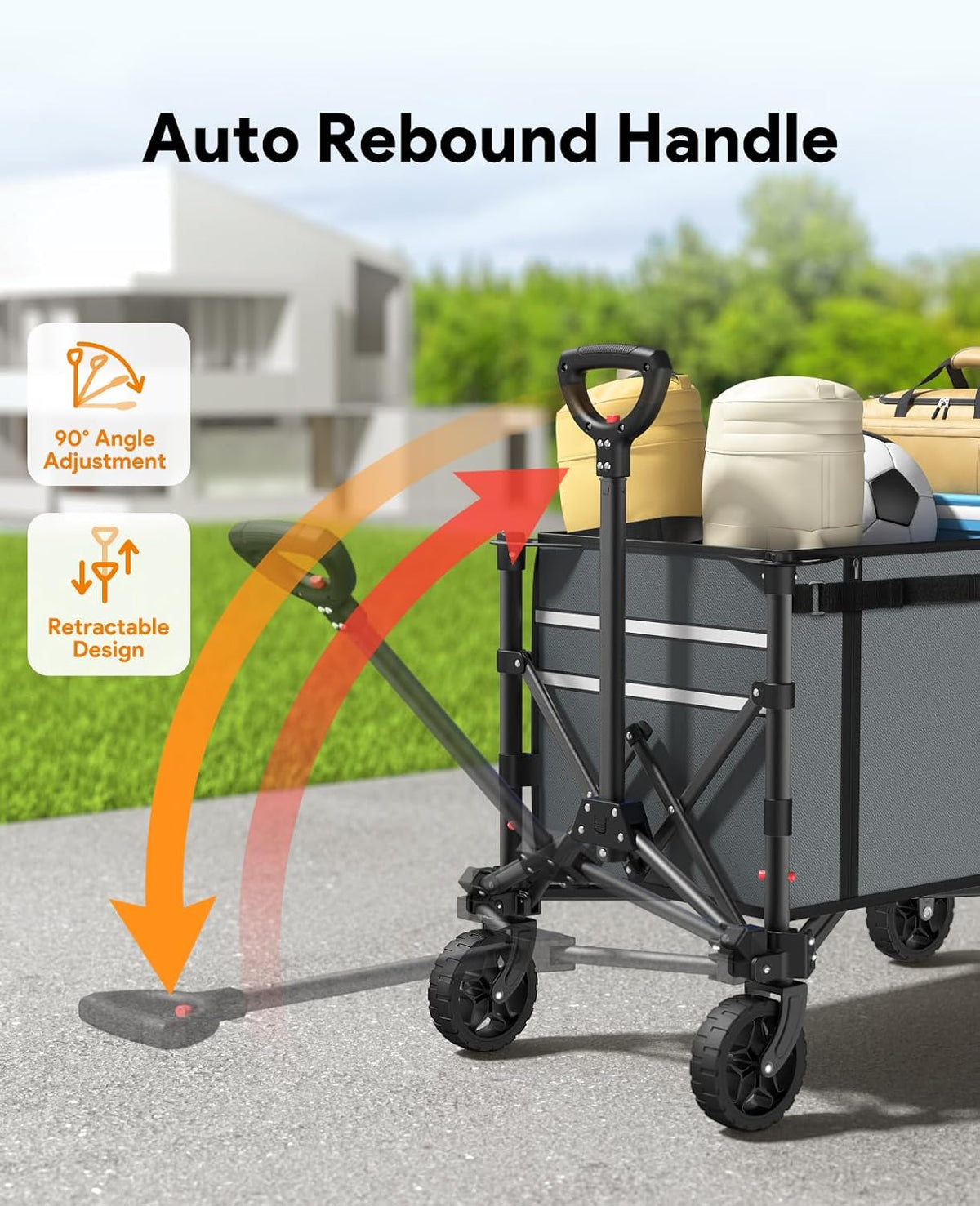 Collapsible Wagon Cart with Wheels 220lbs Foldable Wagon 120L Shopping Cart for Groceries Folding