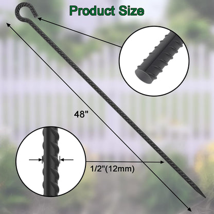 Rebar Stakes 48 Inch 1/2 Inch Diameter Heavy Duty Metal Tree Spikes 6Pcs, Garden Rope Fence Stake