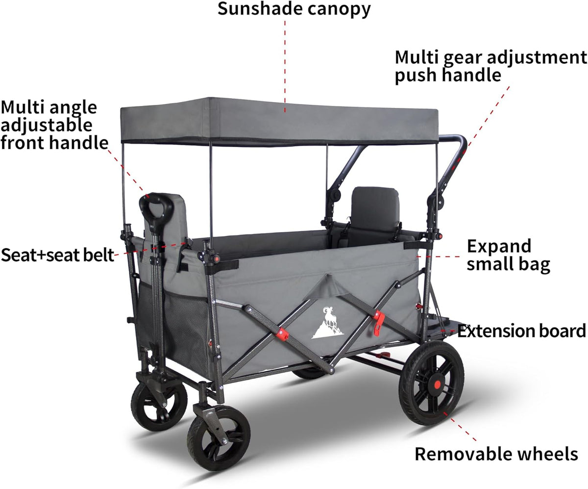 Collapsible Foldable Wagon Cart with Quick-Release Wheels & 2 Seats - Heavy-Duty Utility Wagon