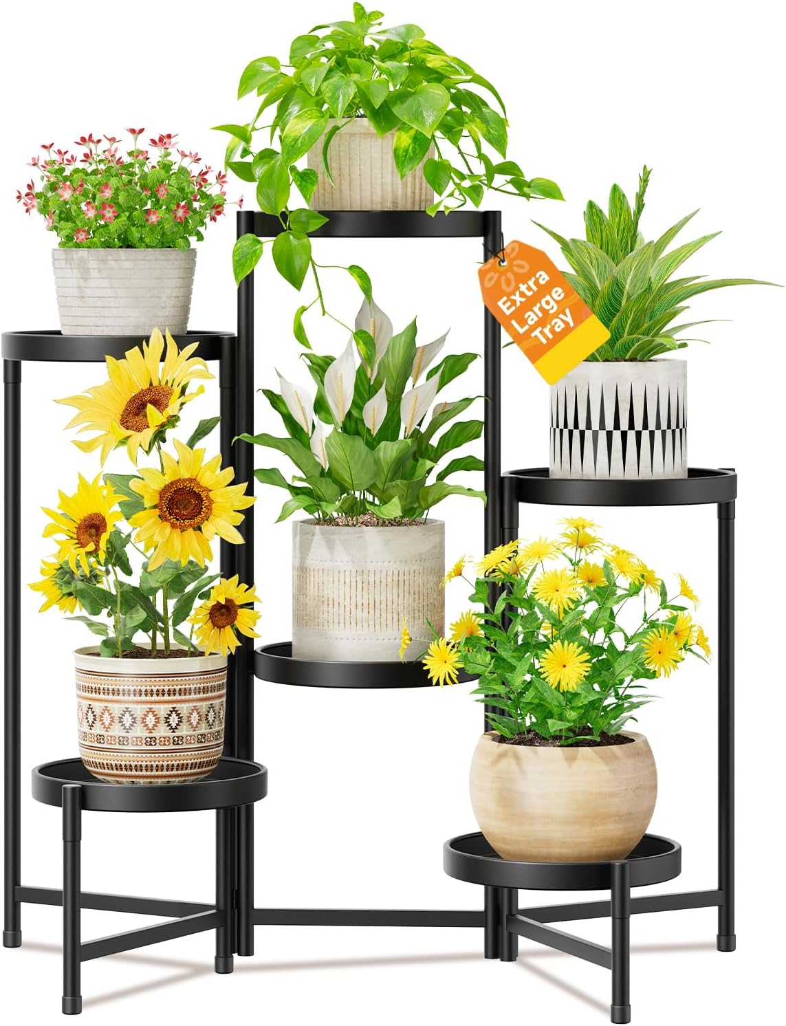 LASZOLA 6 Tiered Folding Plant Stand Indoor for Multiple Large Planter, Tall Heavy Duty Adjustable