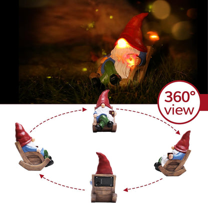 Solar Garden Gnomes Outdoor Statue with Solar Lights,7.1“ Figurine Lights Solar Garden Yard