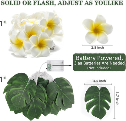 RECUTMS Monstera Leaf String Lights Artificial Foam Plumeria Tropical Palm Leaves Flower 40 LED