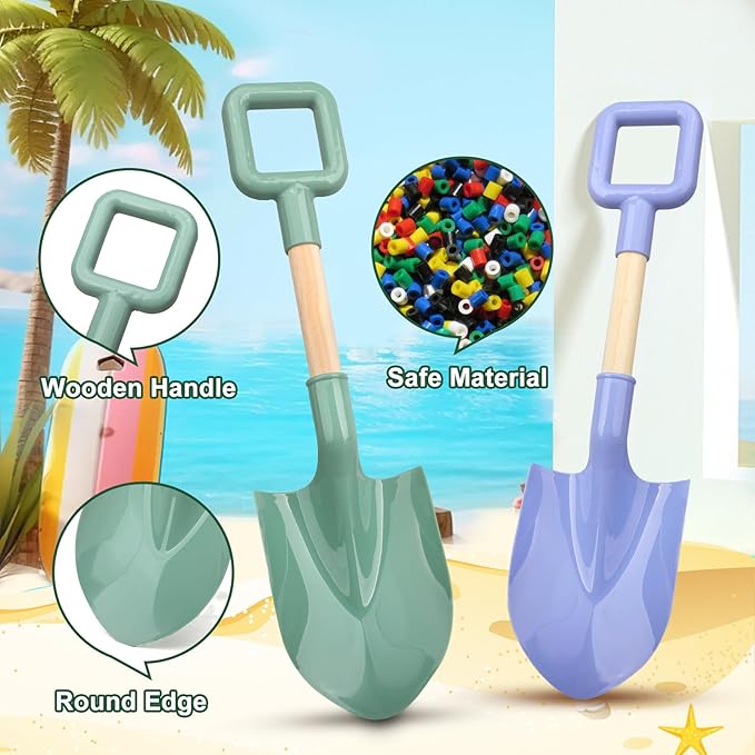 Wood Handle Beach Shovel for Kids Digging, Sand Spade Sandbox Toy for Kids 4-12, Safe Plastic
