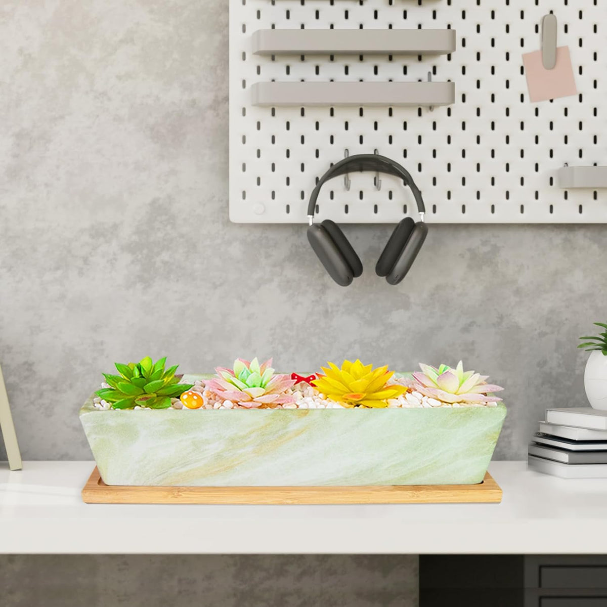 Succulent Pots - 12.1 Inch Large Succulent Pots with Drainage Tray, Window Sill Planter, Long