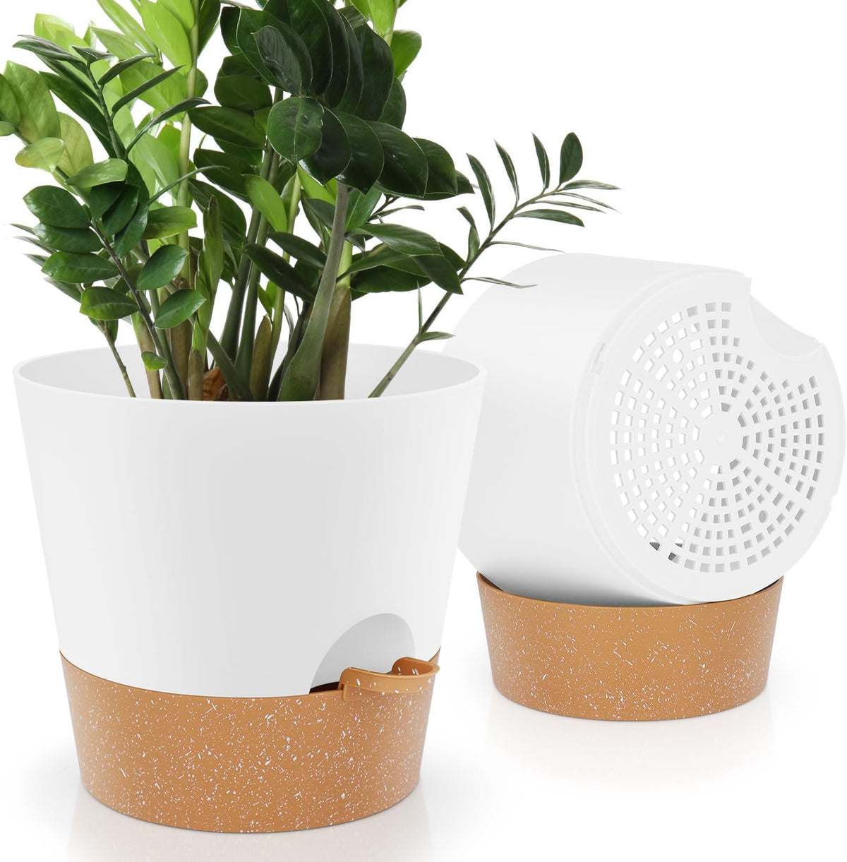 10 inch Plant Pots, Self-Watering Planters with Drainage Holes & Saucers for Indoor and Outdoor