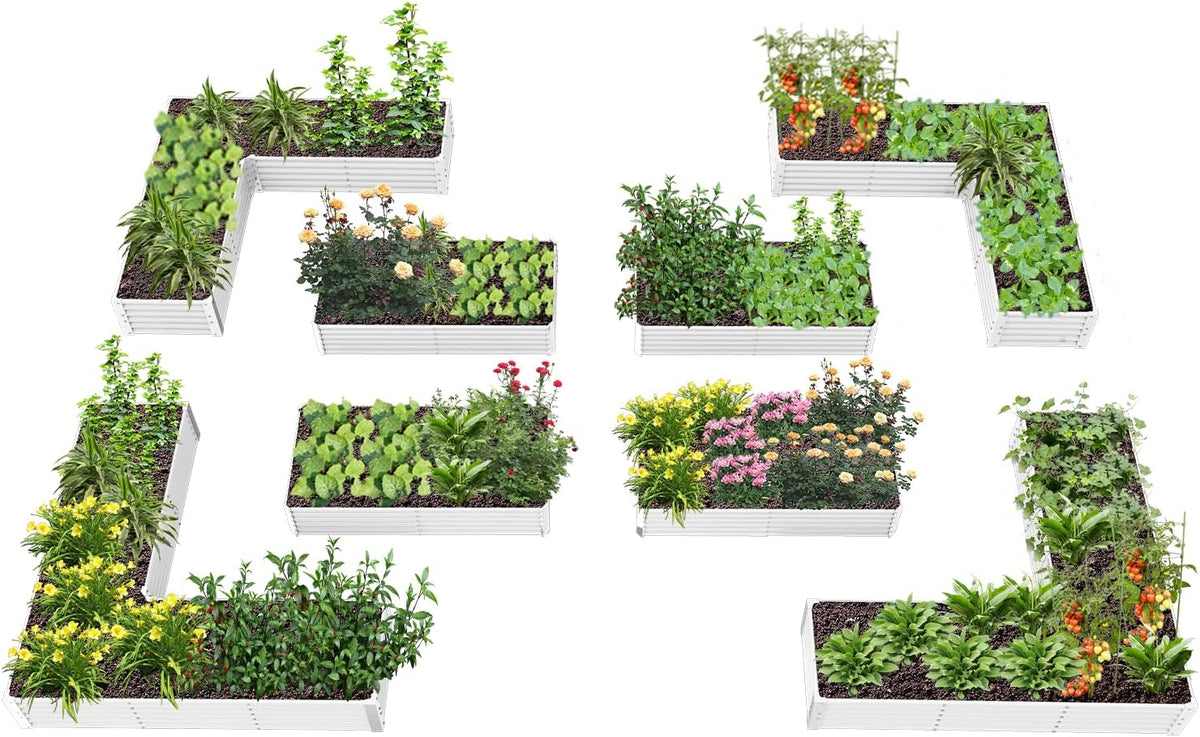 A ANLEOLIFE 8-Pack 8X4X1.5ft & 74x74x18 in Deep Root Galvanized Raised Garden Beds Outdoor for