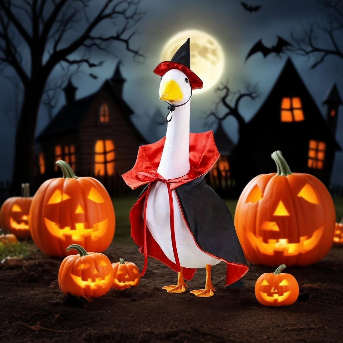 Halloween Goose Outfit, Lawn Porch Goose Vampire Cape Costume for 23" Statue Halloween Fall Outdoor