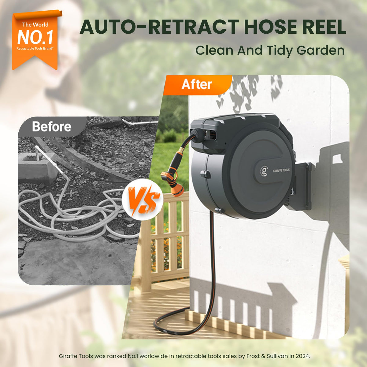 Giraffe Tools Retractable Garden Hose Reel 1/2"78FT Wall Mount Auto Rewind