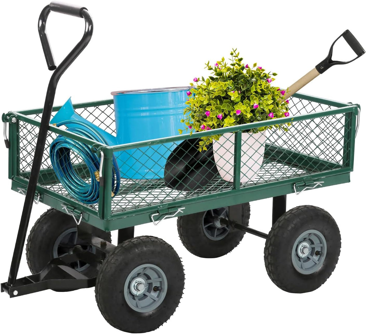 BestMassage Heavy Duty 500 Lbs Capacity Mesh Steel Garden Cart Folding Utility Wagon with Removable