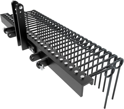 72" Durable Powder Coated Steel Pine Straw Rake, Steel Spring Landscape Rake for Leaves, Pine