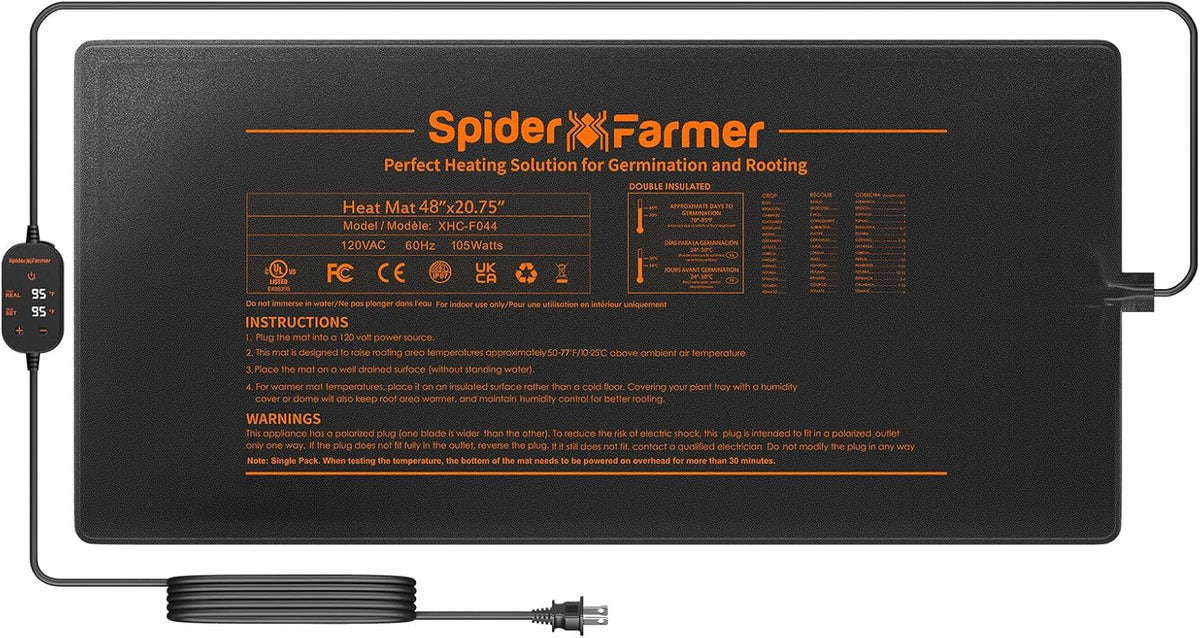Spider Farmer Seedling Heat Mat 48"x20.75" Waterproof Plant Heating Pad with Built-in Temperature