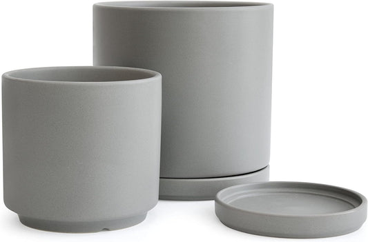 D'vine Dev 8 Inch & 10 Inch Ceramic Planter Pot for Plants with Drainage Hole and Saucer, Large