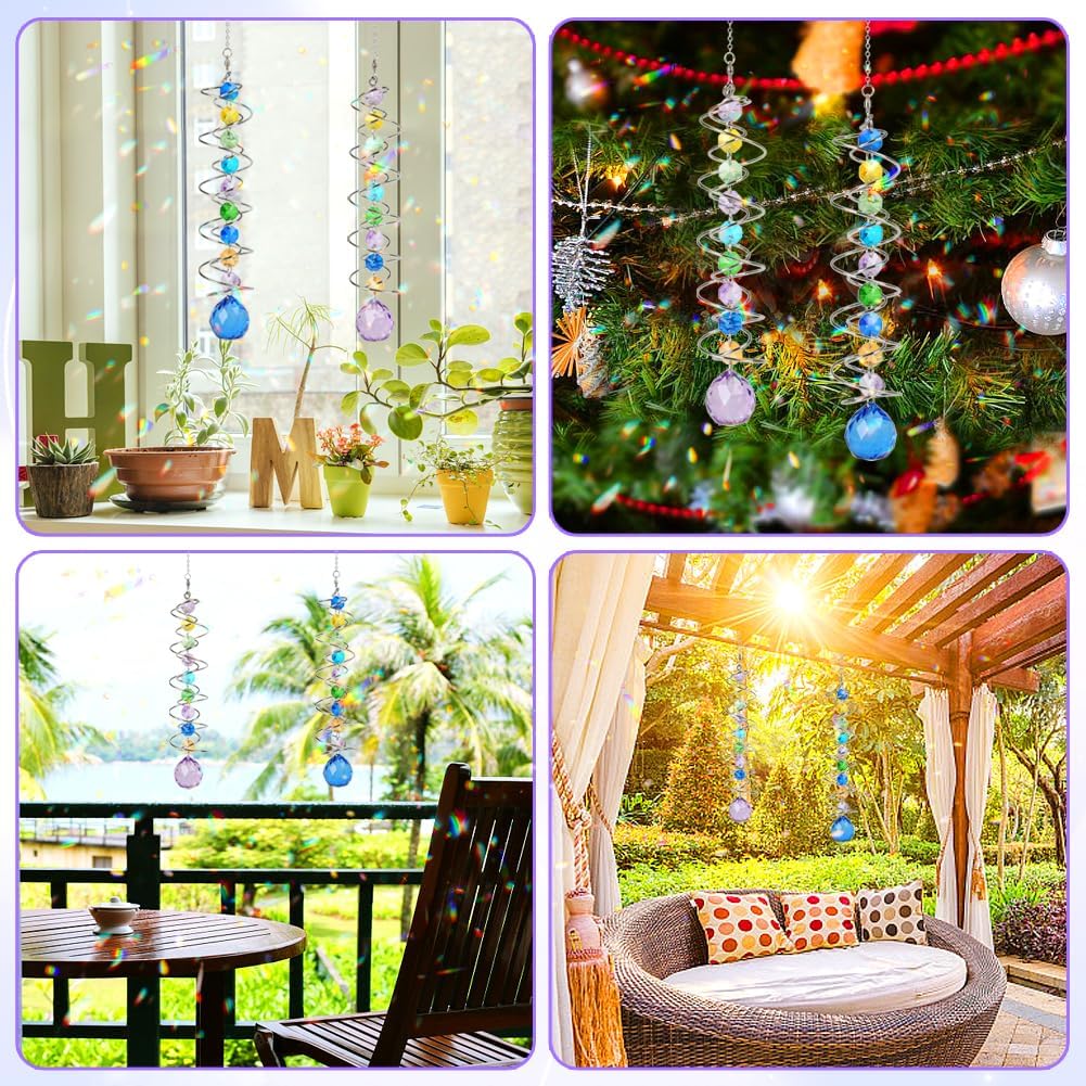 Sun Catchers, 2pcs Gazing Ball Spiral Tail Wind Spinners Crystal Suncatcher Prism Hanging Crystals
