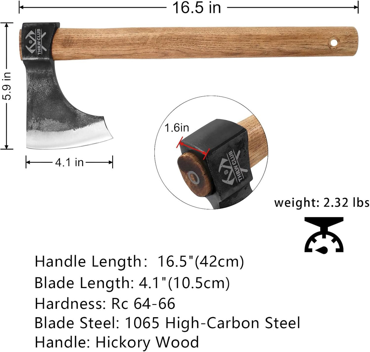 Professional Throwing Axes, 16.1" Throwing Tomahawk Axe with 1065 High Carbon Steel & Wooden