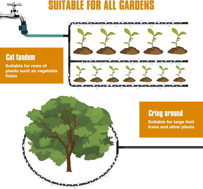 Soaker Hose 50ft for Garden Beds, Solid Brass Interface Irrigation Save 70% Water Heavy Duty Rubber