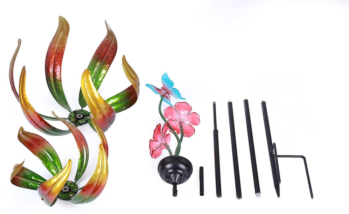 Solar Butterfly Tulips 69 Inch Wind Catcher for Yard Kinetic Wind Spinner with Garden Stake, 360