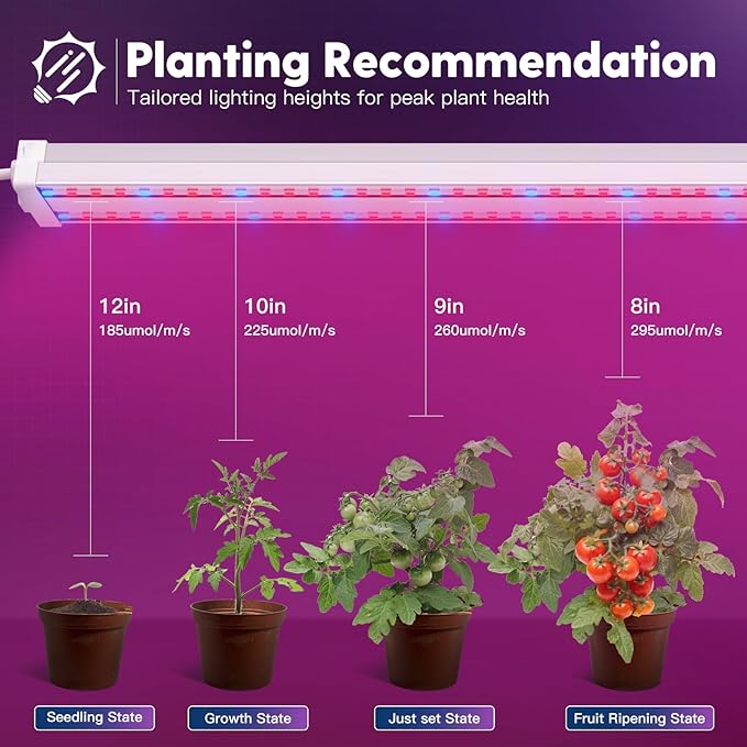 FREELICHT 1 Pack 4ft LED Grow Light, 60W (350W Equivalent), Red Blue (660nm+460nm) Full Spectrum