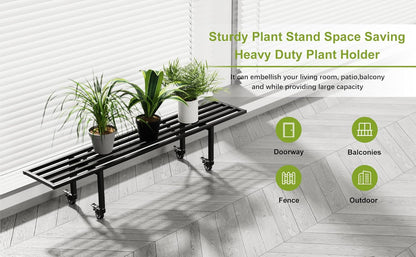 Zhongma One Tier Metal Plant Stand with Wheels,(45.67 L x 8.66 W x 10.3 H) Heavy Duty Plant Holder