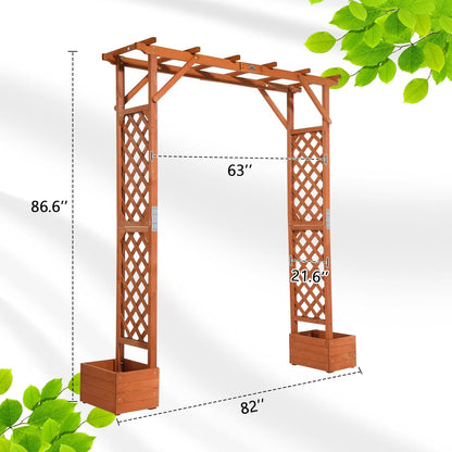 VINGLI Wooden Garden Arbor with Planter, Wedding Arch for Ceremony, Wood Garden Arbour Trellis for