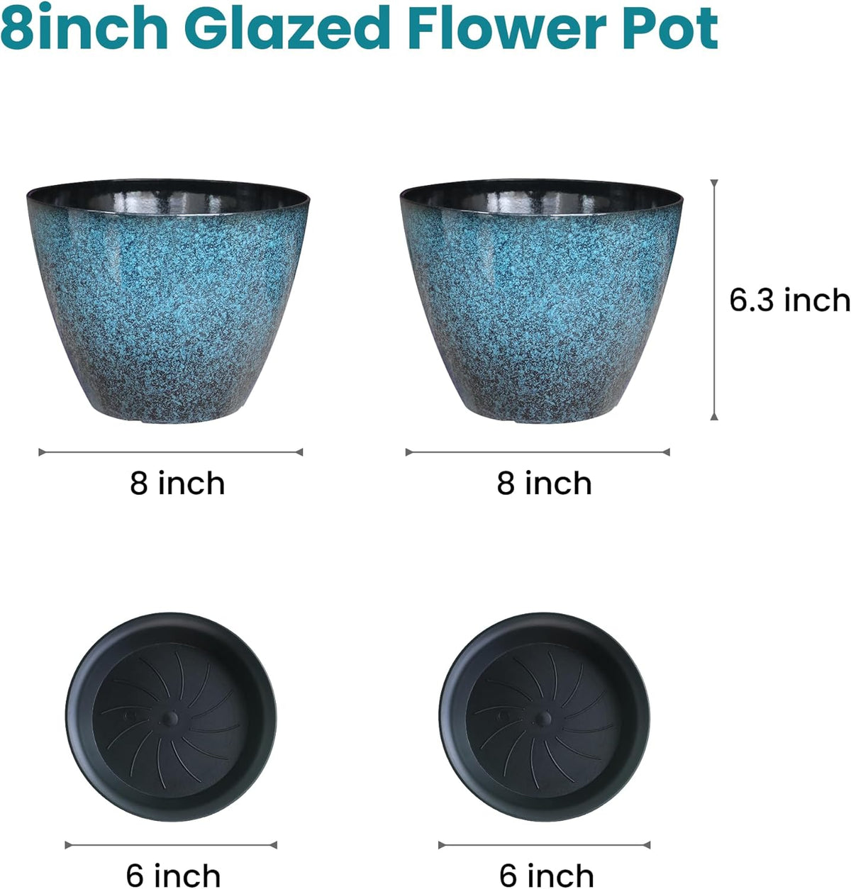 2 Pack Plastic Plant Pots with Drainage Holes, 8 inch Planter for Indoor Outdoor Plant, Garden