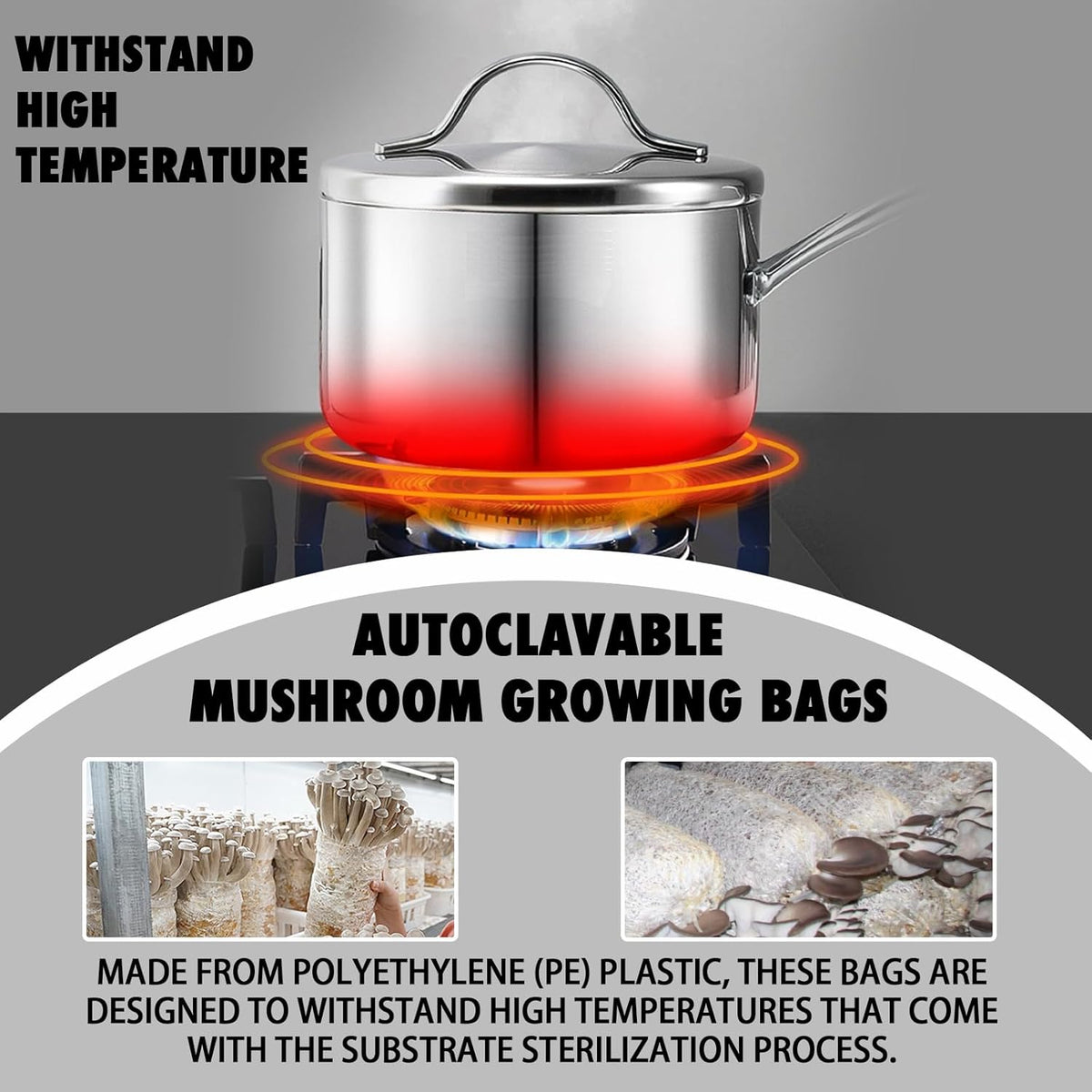 TonGass 60-Pack Autoclavable Mushroom Grow Bags Bulk with Microporous Filter Patchs - Large