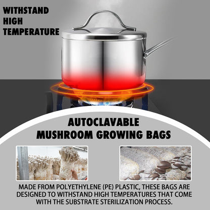 TonGass 60-Pack Autoclavable Mushroom Grow Bags Bulk with Microporous Filter Patchs - Large