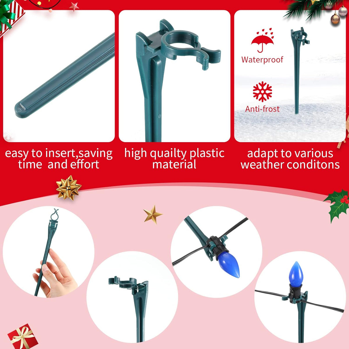 Jetec 400 Pieces Christmas Light Stakes Universal Yard Lawn Holiday 7.5 Inches Light Ground Stakes
