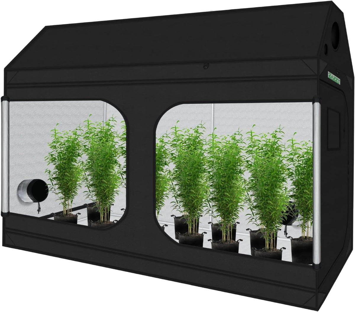 zazzy 4x8 Grow Tent, 96"x48"x72" Roof Cube Indoor Plant Grow Tents with Observation Windows