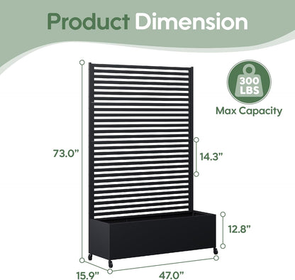 Metal Planter Box with Trellis Privacy Screen, Raised Garden Bed with Trellis & Wheels, Privacy