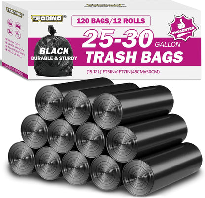 25-30 Gallon Trash Bags Black 120 Count - 32" x 36" Large Kitchen Garbage Bags, 20+ Gallon Trash